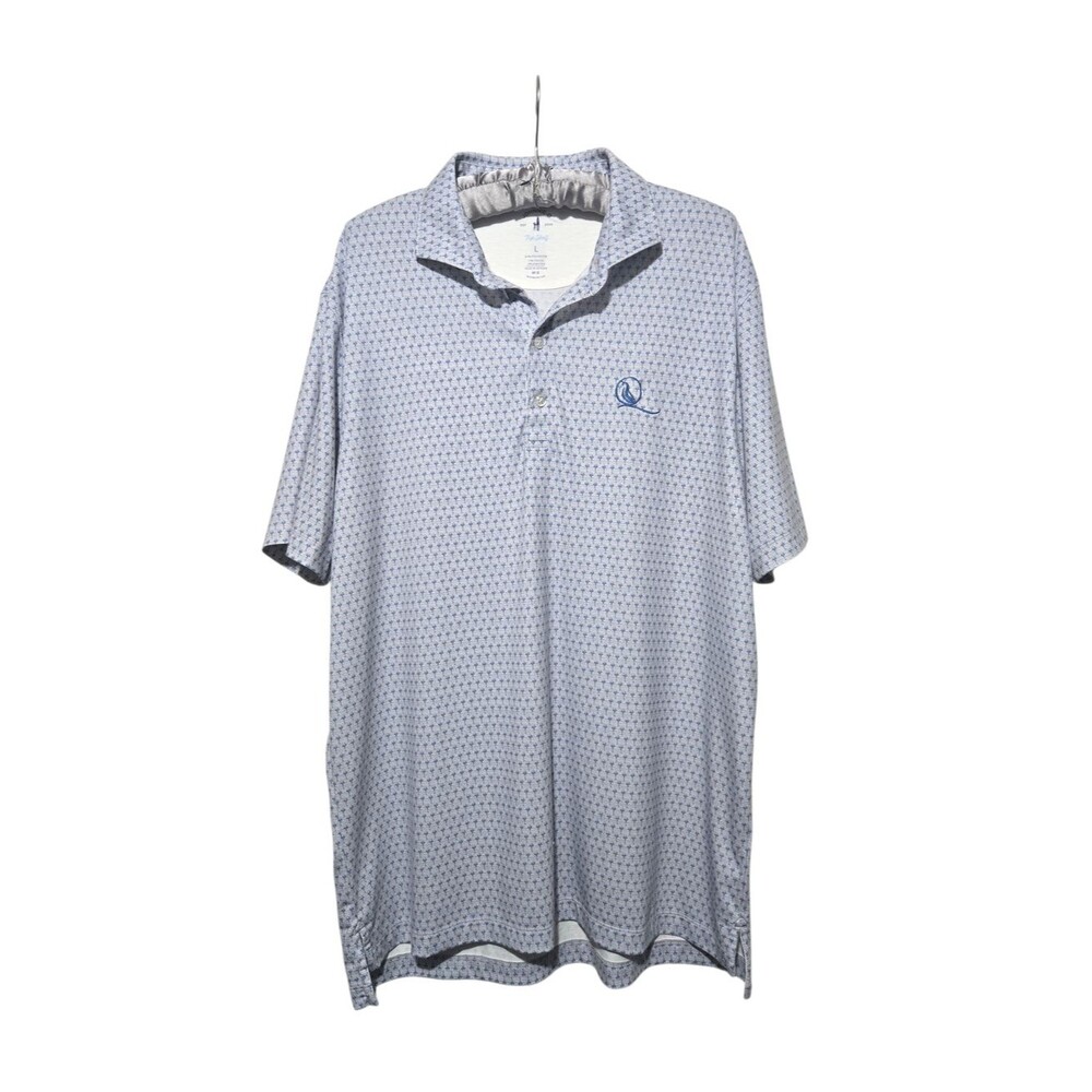johnnie-O Grey & Light Blue Micro-Pattern Golf Tee AOP Mens Polo UPF 50 Large